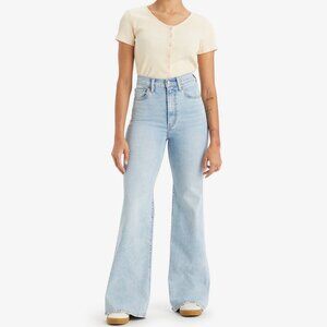 Levis Ribcage Bell Light Wash Denim Flare Jean High Rise Stretch 70s Inspired